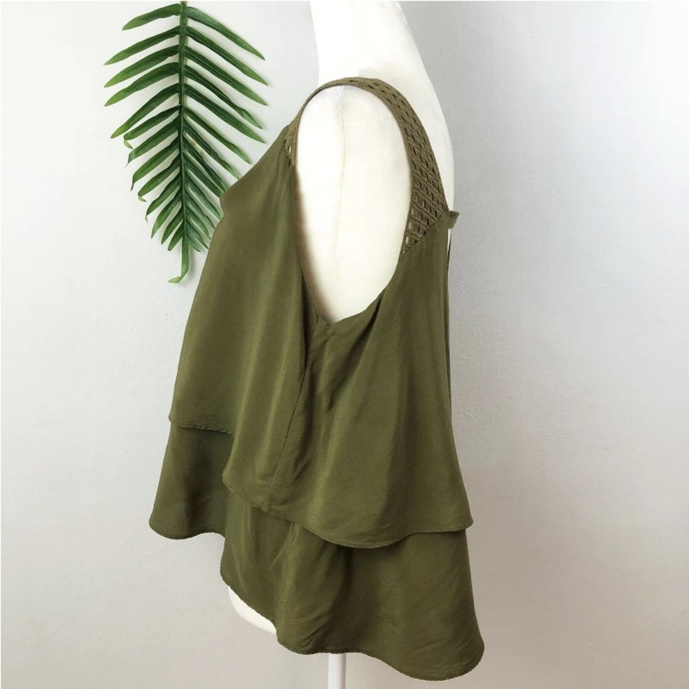Anthro HD in Paris Olive Green Tiered Ruffle Crochet Lattice Lace Tank Blouse - Picture 5 of 7